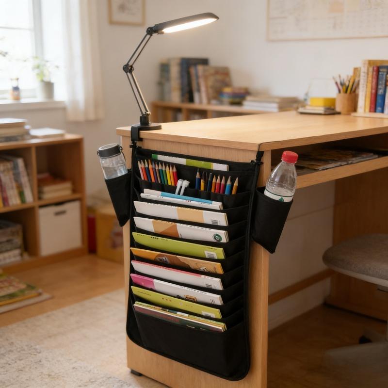 1pcs Desk Side Storage Bag Hanging Book Bag for Students Desktop Organizer Pouch