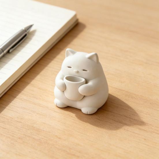 Мини-фигурка милого кота, 3D-печатная статуэтка кота, пьющего чай, Маленькое настольное украшение для декора полки в гостиной, спальне, офисе