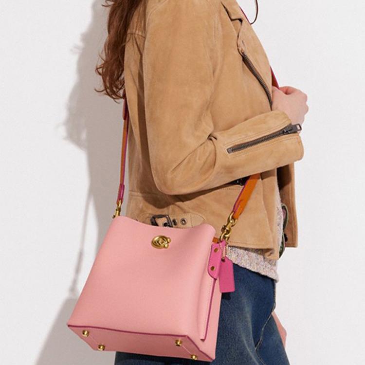 New COACH Willow Cow Leather Bucket Bag, Shoulder Bag, Crossbody Bag, Handbag Medium Women's Pink CA095-B4OSC