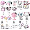 925 Sterling Copper Cat and Dog Series Best Friend Pendant Fit 4MM Hole Diamete Bracelet Charms Bead Necklace DIY Female Zircon