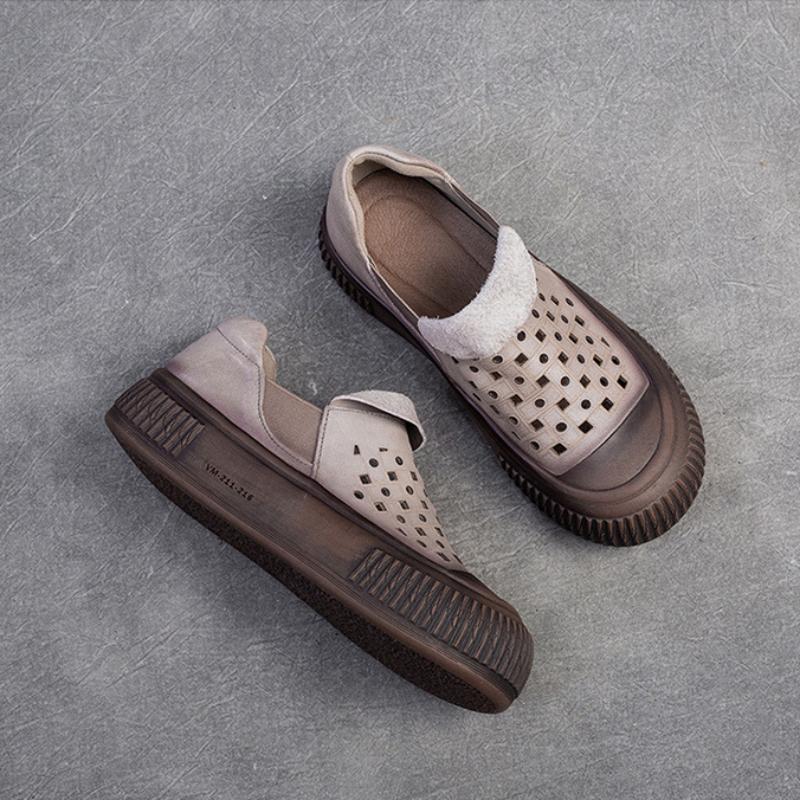 Johnature Простые дышащие туфли с отверстиями, женская обувь на плоской платформе из натуральной кожи в стиле ретро на толстой подошве