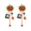 Whimsical Long Pumpkin Earrings For Halloween Featuring Cute Cartoon Characters In Alloy