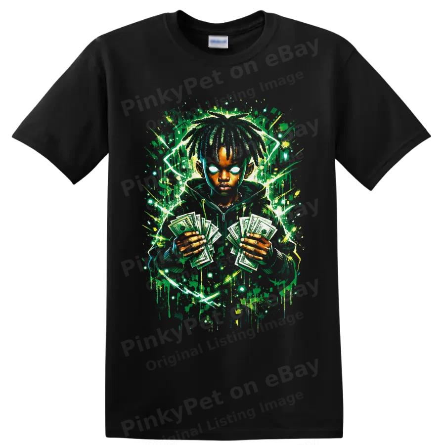 Street Art Money Graphic T Shirt w/ Dreadlocks Neon Green Urban Tee Gift Style