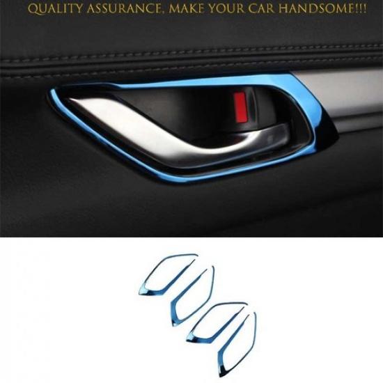 For Mazda CX-5 2017-2024 Blue Titanium Inner Door Handle Lock Frame Trim 4PCS