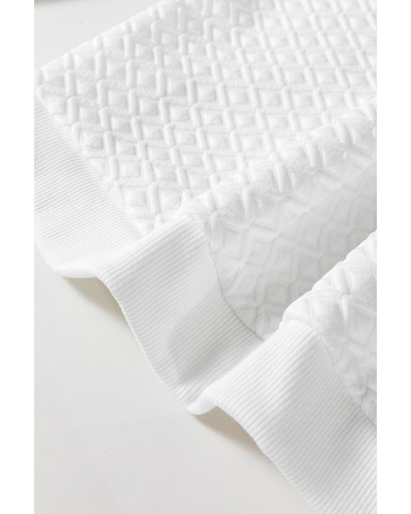 Azura Exchange White Textured Puff Long Sleeve Round Neck Top