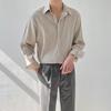 Летняя мужская рубашка с отложным воротником и длинными рукавами, плиссированный однобортный свободный однотонный кардиган на пуговицах, тонкий деловой офис