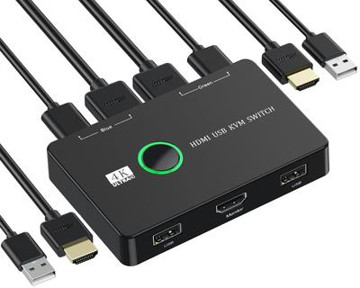 HDMI KVM-переключатель NUIKOTI - 2 входа, 1 выход, поддержка 4K@60 Гц, USB-переключатель для двух компьютеров, общий доступ к клавиатуре, мыши, принтеру и одному HD-монитору, вкл.