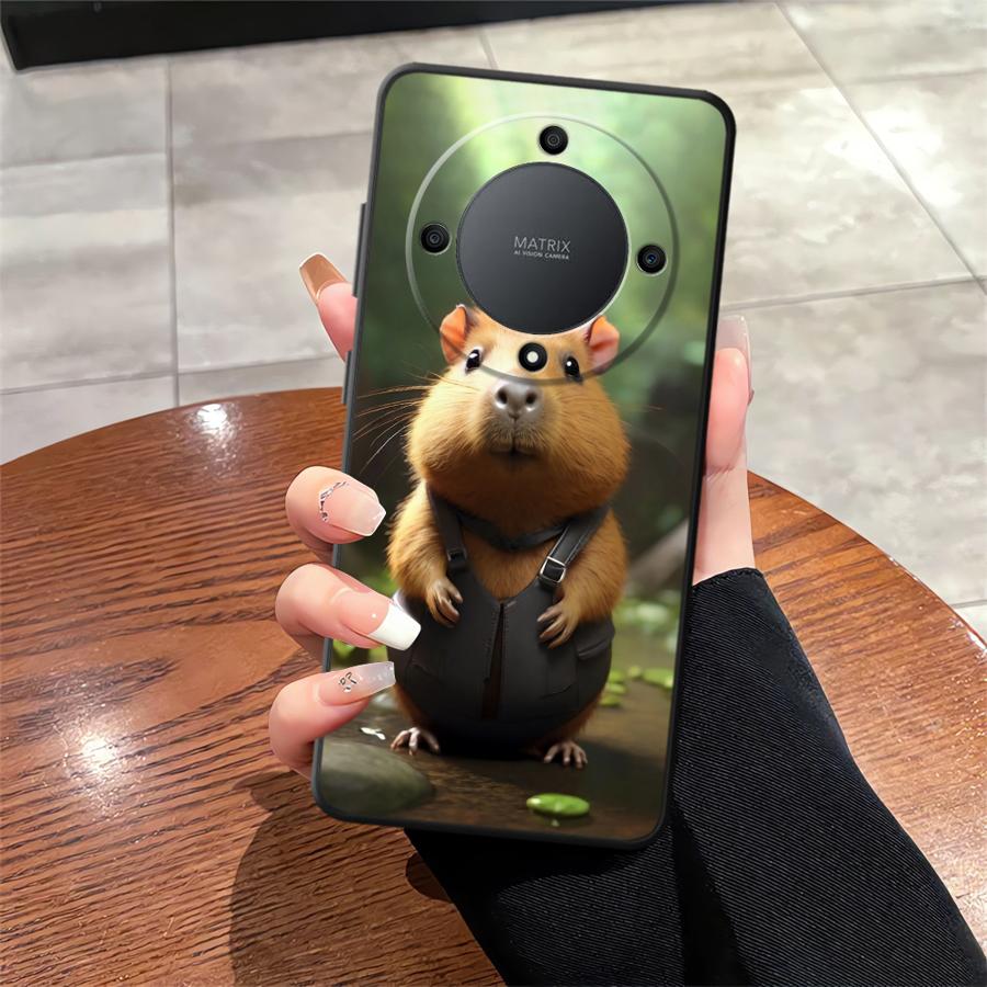 Милый чехол-капибара для Honor X7 X6 8X X8 X5b Magic5Lite X9a 90 200 400 Lite 70 Черный Мягкий чехол для телефона