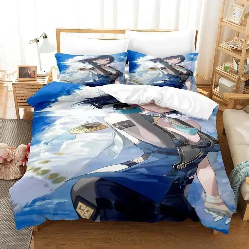 New Anime Game Yelan Genshin Impact Bedding Set Cartoon Anime Three-piece Set Adult Kid Bedroom Duvet Cover Sets 3D Kawaii Girls