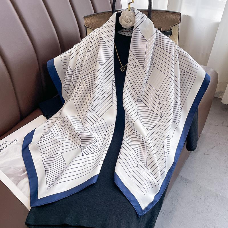 Twill Silk Scarf Women 90cm Square Hijab Shawls And Wraps Female Foulard Headkerchief Elegant Floral Summer Autumn Lady Bandana