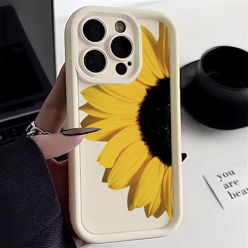 Чехол для телефона с цветочным принтом под подсолнух и леопарда для серий iPhone 17 16 15 14 13 12 11 Pro Max Plus Двухслойная защита