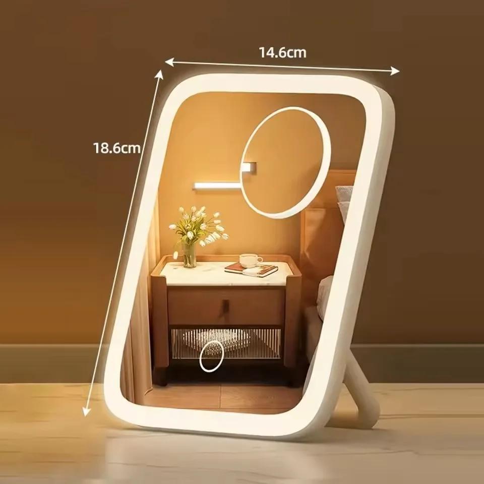 Светодиодное зеркало для макияжа, 3 цвета подсветки, вращение на 360°, сенсорное управление, питание от USB, настольное зеркало для спальни, ванной комнаты, путешествий