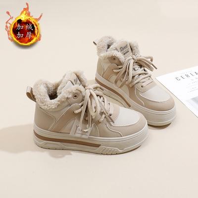 Осенне-зимние бархатные зимние ботинки на толстой подошве для женщин 2024 года, новые термоботинки из хлопка для женщин, для студентов, универсальные нишевые повседневные туфли M019