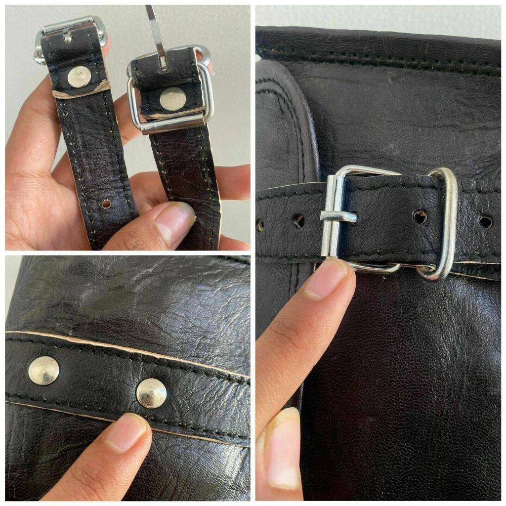 Bag Motorcycle Leather Tool Saddle Pouch Bike Side Storage Luggage Black Genuine