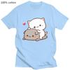 Peach Cat Goma and Mochi T-shirt New Summer Style T Shirt Femme Cute Print Women Tee-shirt Fashion Harajuku Couple 100% Cotton