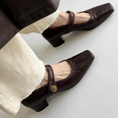 Французские туфли Мэри Джейн с квадратным носком Maillard 2025 ранняя весна новые толстый каблук пряжка на одном ремешке одинарные ботинки ретро женская обувь