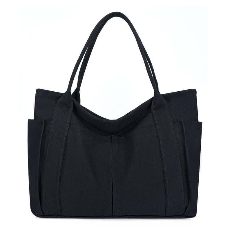 Canvas Bag Women's Large Capacity Shoulder Tote Bag Solid Color Hobo Bag