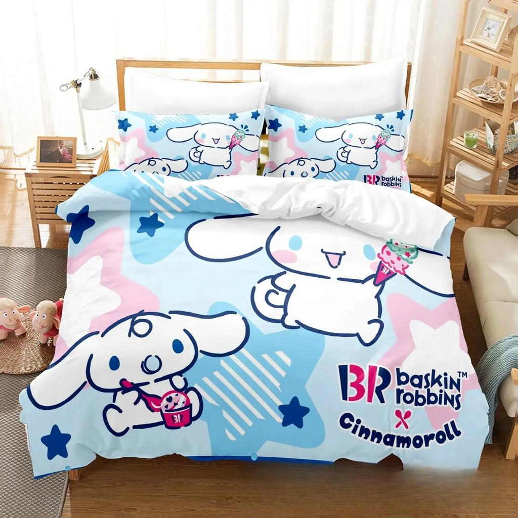 Sanrio Digital Printing HelloKitt Pudding Dog Cartoon Style Quilt Cover Bedding Three-piece Set Two-dimensional Home Furnishing