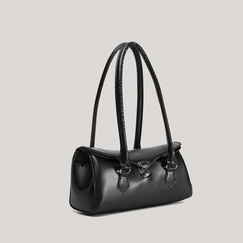 New Retro Pillow Baguette Bag with Lock Buckle, Textured Boston Shoulder Bag for Women, Fashionable Crossbody Bag