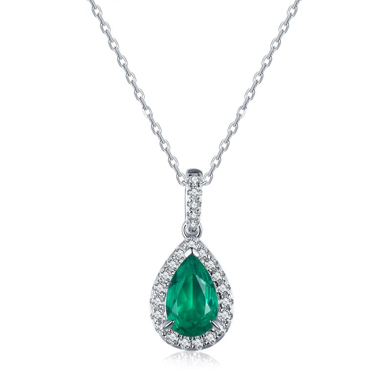 Jewelry Design Manufacturer 925 Sterling Silver Rhodium Plated Emerald Gemstone Green CZ Pendant Necklace for Women