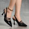 Leisure Pumps Sandals Female Office Career Thin High Heels Pointed Toe Shoes for Women Leather Slip On Summer Sandals