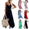 Women's Casual Fashion Deep V-Neck Belt Solid Color Sleeveless Dresses