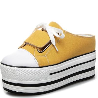 Мода 8 см холст повседневная мода дышащая платформа танкетка скрытые каблуки тапочки кроссовки мюли женские сандалии слайдер женская обувь