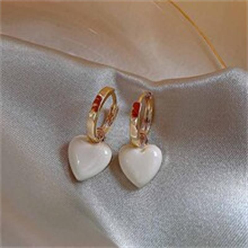 Delicate Sweet Pink Heart Shape Drop Earrings for Women Romantic Gold Color Geometry Hoop Earring Girls Party Daily Jewelry Gift