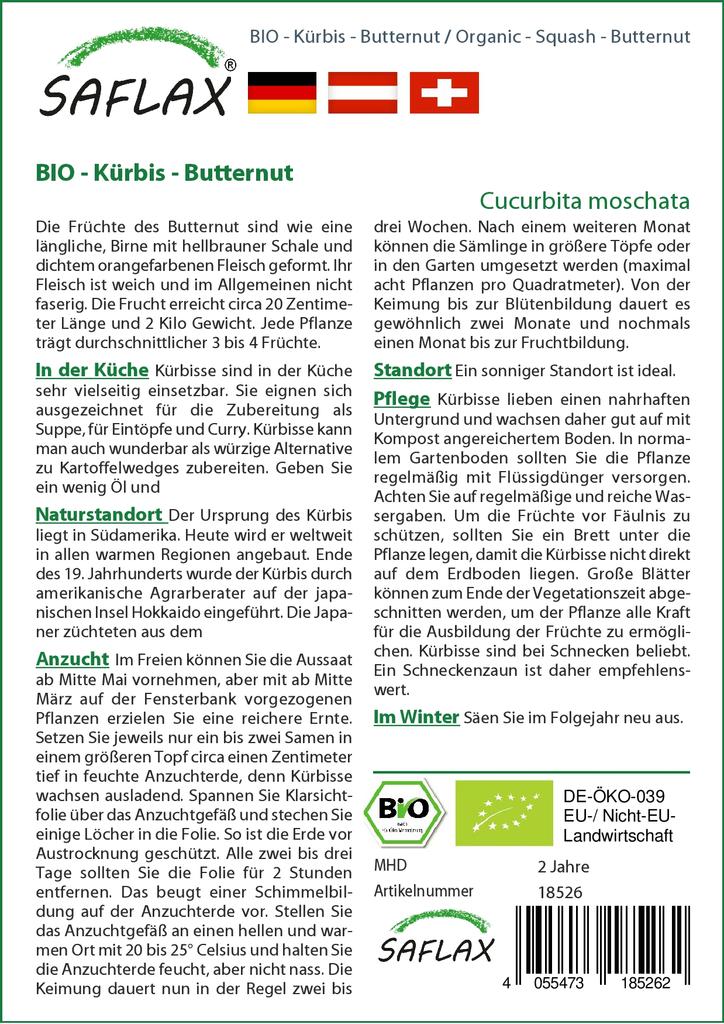 SAFLAX Garden in the Bag - Органический - Тыква - Мускатный орех - 6 семян - С субстратом в подходящем пакете - Cucurbita moschata