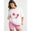 Oversized T Shirt Black Cat With Pink Wings And Butterflies Print For Casual Wear