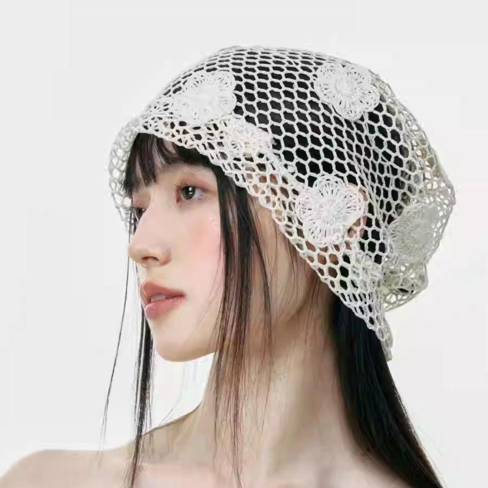 Cute Crochet Flower Hat Hollow Out Weave Cap Sweet Flower Knitted Hat Spring and Summer