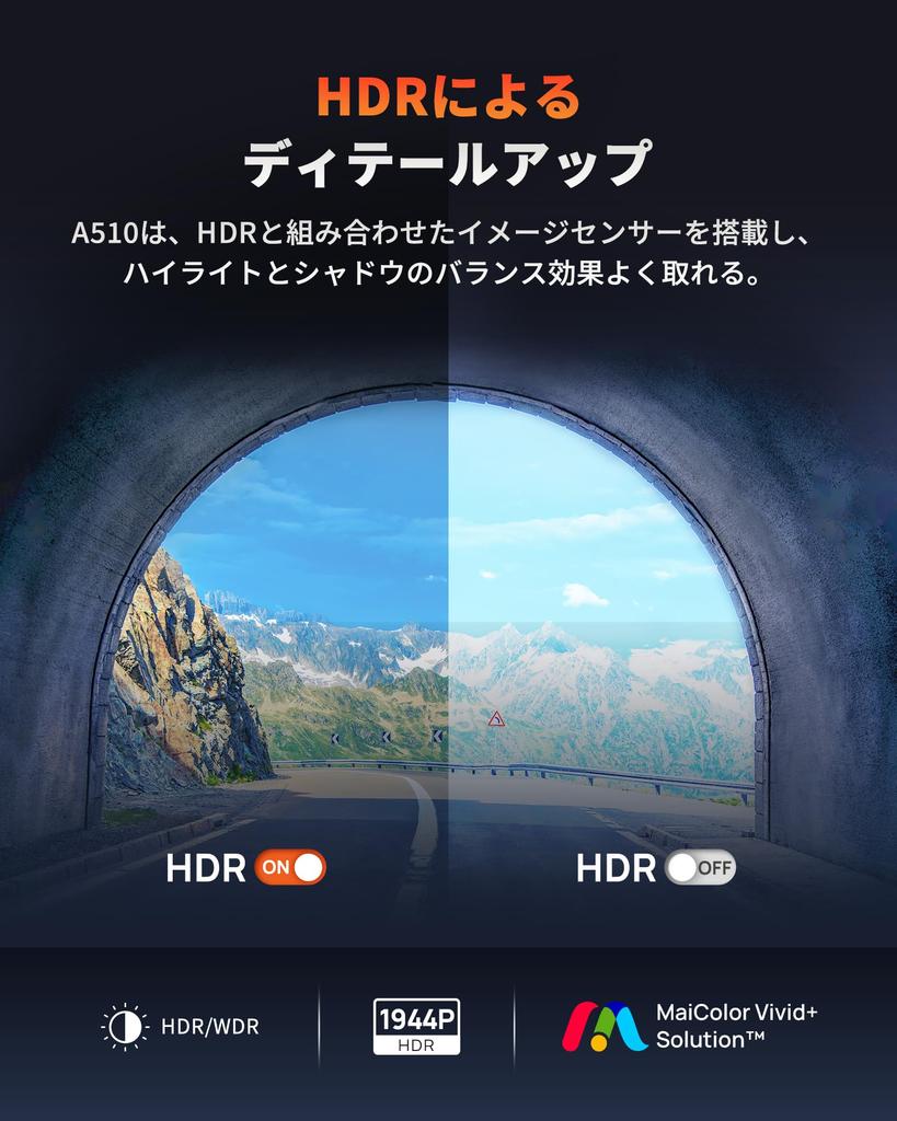 70mai Видеорегистратор A510 Видеокамера, 2,7k 5 Мегапикселей, Сверхмощное ночное видение, 2