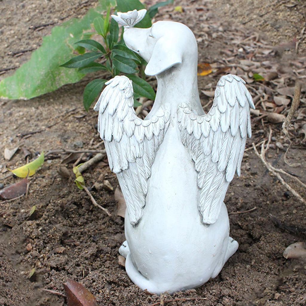 Angel Dog Memorial Statue Hand Carving Vivid Exquisite Synthetic Resin Pet Memorial Stones for Outdoor Garden