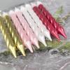 Pack of 6 Threaded Birthday Candles, Plated Metallic Paint, Threaded Colorful Spiral Candles with Base