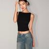 Women Double Layer Boat Neck Soft Slinky Tank Top