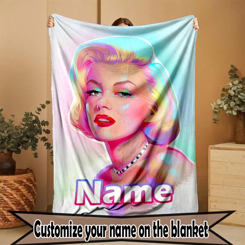 Custom Name Personalized Marilyn Monroe Print Blanket, Home Decor, Bedroom, Sofa, Camping, Couch, Gifts for Birthday Christmas
