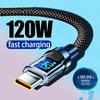 120 Вт USB на Type C Кабель для передачи данных Светодиодный дисплей 100 Вт Двойной USB C Быстрая зарядка Кабель для передачи данных 1/1,5/2 м Портативный PD Быстрая зарядка Линия Для дома