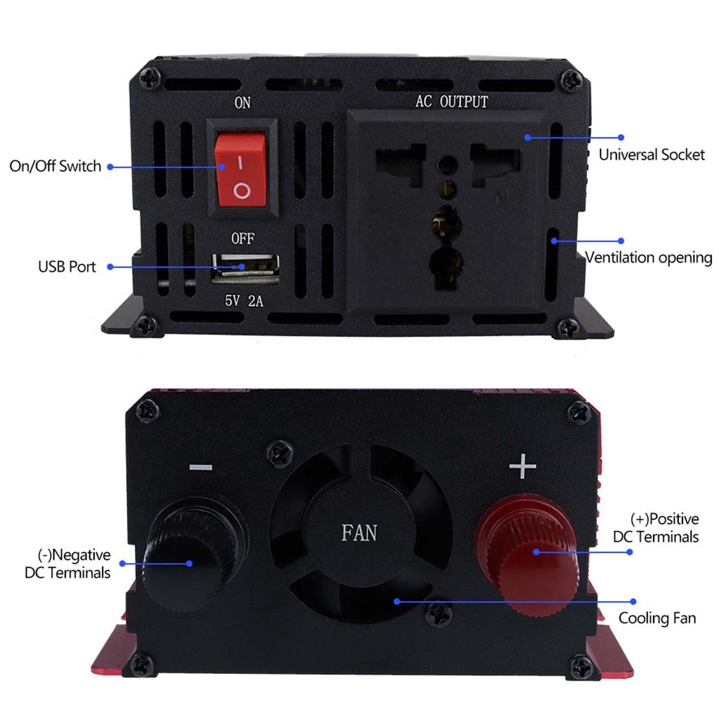 Инвертор автомобильный 1000 Вт с ЖК-дисплеем, преобразователь напряжения, зарядное устройство, USB, трансформатор напряжения, инвертор с модифицированной синусоидой, 20 * 9.5 * 5.5 см
