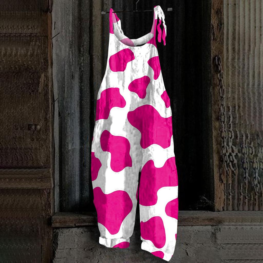 Женский комбинезон с принтом, повседневные свободные ретро-бретельки из хлопка и льна