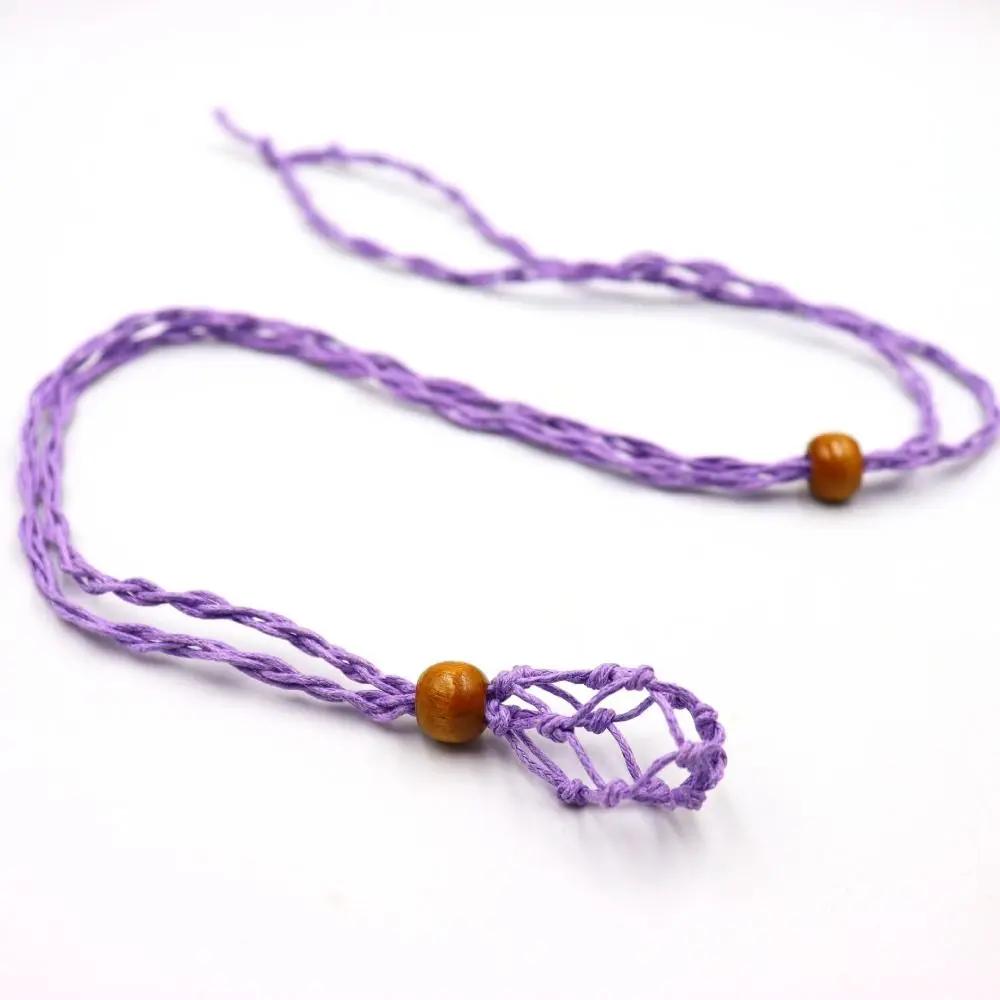 Adjustable Necklace Cord Empty Stone Holder Wax Rope Diy Necklace Natural Quartz Crystal Healing Stone Net Bag Pendant