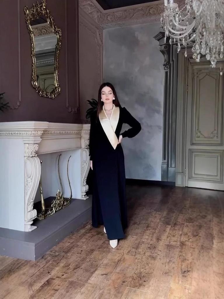 Элегантное французское осенне-зимнее 2024 года длинное платье для женщин больших размеров, стройнящее фигуру