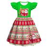 Kids Girls Cartoon Santa Claus Christmas Tree Elk Print Ruffle Sleevess New Year Dress