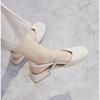 2025 New Women's Mid-heeled Sandals Square Head Buckle Thick Heel Korean Version Women's Sandals Hollow Women's Shoes