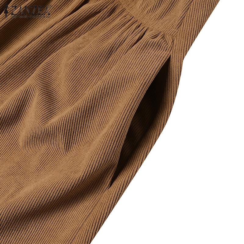 ZANZEA Женское повседневное платье в стиле ретро с отложным воротником и длинными рукавами