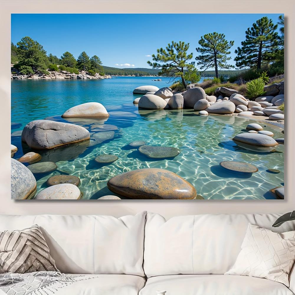 One backdrop, depicting the mountain and lake landscape, showcasing the vivid green forest reflection