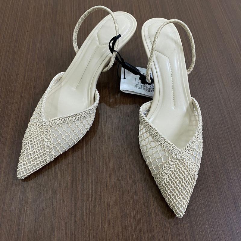 Fashion Brand Hollow Out Woven High Heels Women Summer Sandals Pointed Toe Breathable Light White Wedding Party Office Lady Dress Shoes