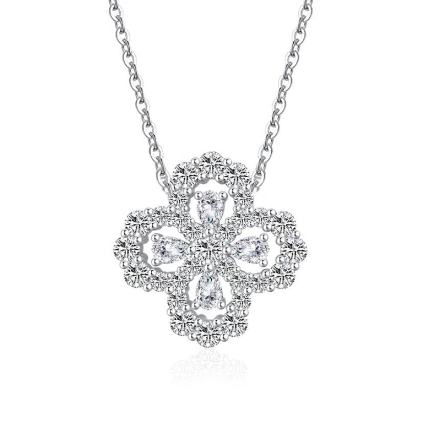 S925 Серебряный Муассанит Четырехлистный Клевер Полный Бриллиантовый Браслет Ожерелье Персонализированные Универсальные Ювелирные Изделия Ручной Работы Для Женщин Качество Seiko