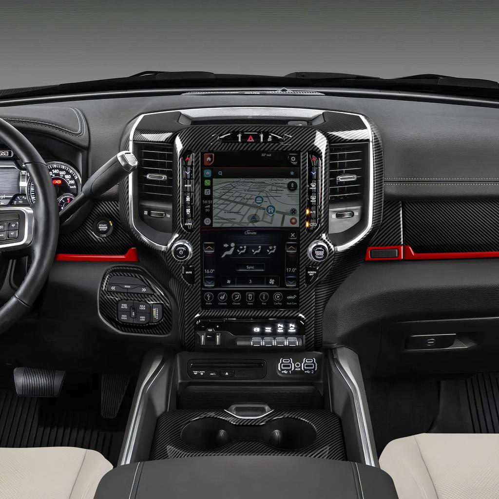 For Dodge RAM 1500 2500 3500 2019-2026 12 inch Car Center Console Navigation Panel Carbon Fiber Interior Sticker ABS Accessories