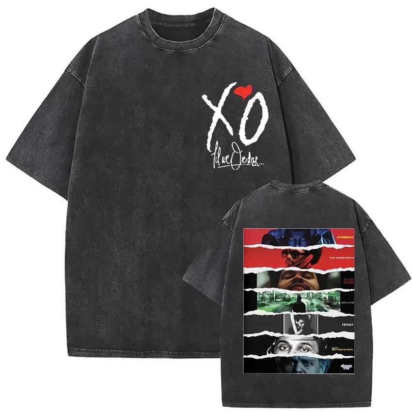 The Weeknd XO Tour 2026 Винтажная стираная футболка Мужская Женская Поп-музыка Футболки с коротким рукавом Рэп Хип-Хоп Готическая одежда Футболки