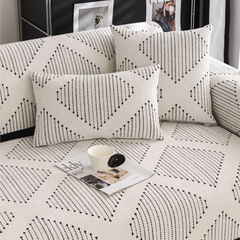 Autumn Home Chenille Striped Slipcover Funda Sofa Mat Non-slip White Sofa Cushion Couch Sofa Covers Mat